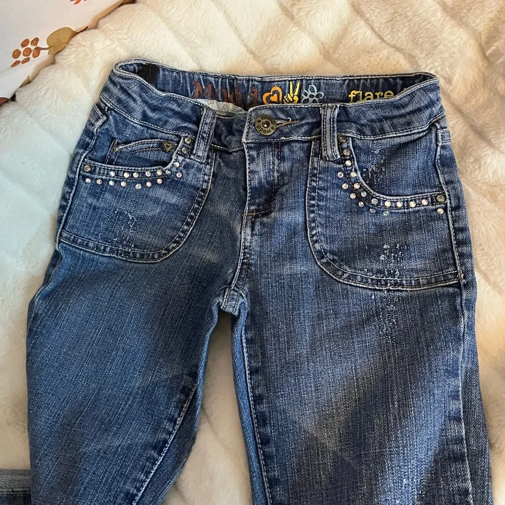 Vintage Y2K Mudd Girls 8 Rhinestone Girlhood Flare Casual Spring Denim Jeans